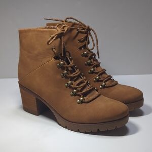 Korks Brown Lace-Up Chunky Heel Ankle Boots Size 9.5